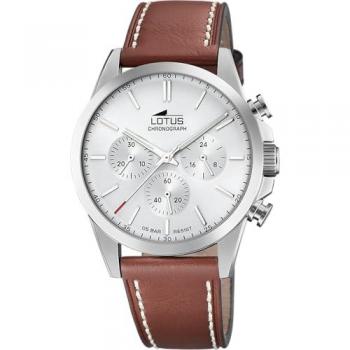 Reloj de Hombre Lotus 18990/1 Cronógrafo Analógico con Correa de Piel Marrón y Caja de Acero Inoxidable 316L