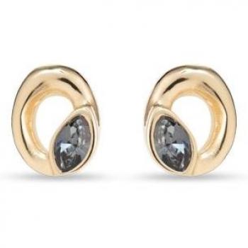 UNO de 50 Gold-Plated Oval Stud Earrings with Faceted Silver Shade Crystal
