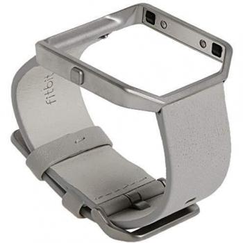 Fitbit Blaze - Correa de Cuero y Marco de Metal, Color Gris, Talla L