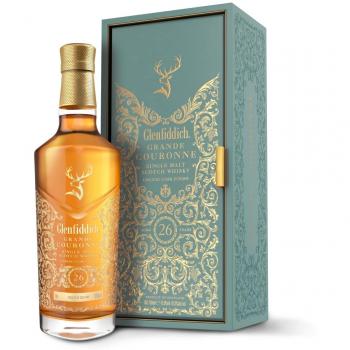 Glenfiddich 26 años Grande Couronne 70Cl - Whisky Escocés con Estuche, envejecido en barricas de vino de coñac, notas de frutas maduras y especias, 43% ABV