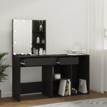 Tocador con LED y armario de madera contrachapada negro Vidaxl
