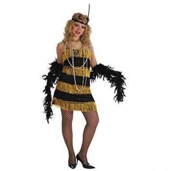 Disfraz Adulto Charleston con Flecos Negros y Amarillos Talla ML