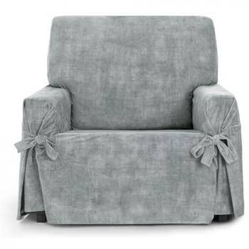 Funda para sillón Eysa Turin Gris Perla 100 x 110 x 120 cm, antimanchas, con lazos, tamaño ajustable de 80 a 120 cm