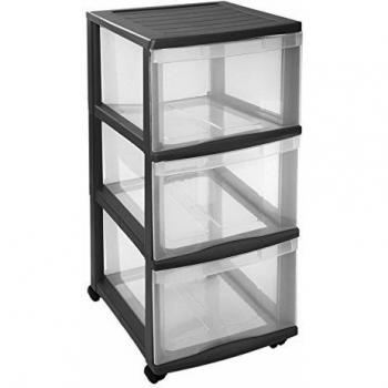 Sundis OPTIMO 3GM Noir Cajón es Y Ruedas Pivotantes, Transparente/Negro, 3 Tiroirs