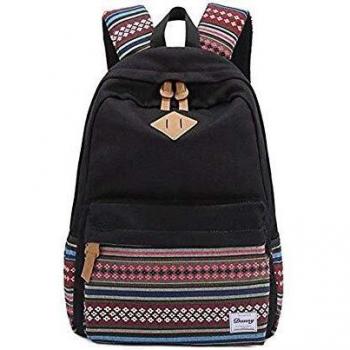 Evay Danny®lona mochila Vintage colorida banda escuela para jóvenes adolescentes y niñas ligero lindo impermeable Casual mochila tiene 14 pulgadas Laptop escuela bolso mochila Negro