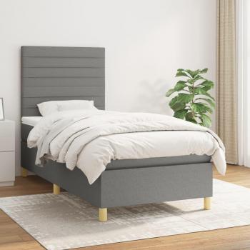 Cama box spring de muelles con colchón gris oscuro 90x200 cm en tela