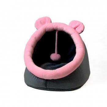 Caseta para perro GoGift con orejas guarida 40 x 45 x 34 cm grafito-rosa