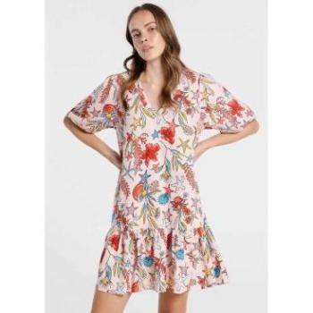 Vestido de Viscosa con Escote en V y Estampado Floral de Lois Jeans
