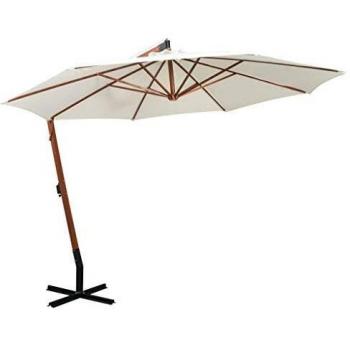 vidaXL Sombrilla Colgante 350 cm Blanca Parasol Pedestal Toldo Cubierta Patio Terraza Playa Exterior al Aire Libre Protección UV Antiviento Jardín
