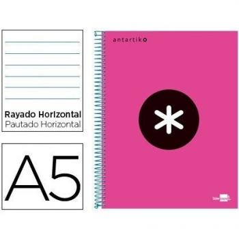 Cuaderno espiral liderpapel A5 micro antartik tapa forrada 120h 100gr horizontal 5 bandas 6 taladros color rosa.