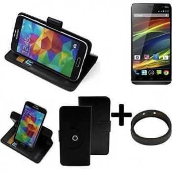 TOP SET: 360° Funda Smartphone para Wiko Slide, negro + anillo protector | Función de stand Caso Monedero BookStyle mejor precio, mejor funcionamiento - K-S-Trade