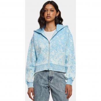 Urban Classics Women's Short Oversized Towel Washed Zip Hoodie in Baltic Blue