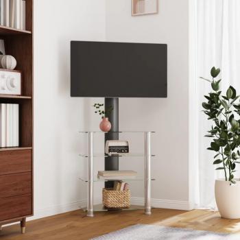 Mueble TV esquina 4 niveles para 32-70 pulgadas, negro plateado, ideal para salón