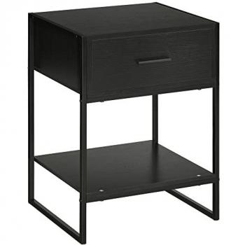 HOMCOM Mesilla de Noche Mesa Auxiliar con 1 Cajón y Estante de Almacenaje Dormitorio Cama Estilo Moderno 45x40x60 cm Negro