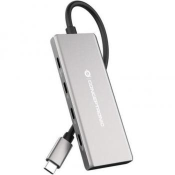 Conceptronic - HUBBIES17G Hub de Interfaz USB 3.2 Gen 2 (3.1 Gen 2) Type-C con Velocidad de Transferencia de Datos de 10000 Mbit/s en Color Gris