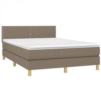 Cama box spring colchón y luces LED tela gris taupe 140x190 cm