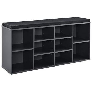 Banco Zapatero Tapizado 10 Compartimentos 103 x 30 x 48 cm Negro/Gris Oscuro