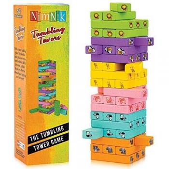NimNik Torre de Bloques Infantil de Madera 4 en 1 con Colores y Animales – Juego de Mesa Familiar Educativo para Niños Niñas de 3 a 9 años Compartir Entre Padres e Hijos