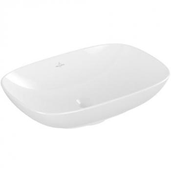 Lavabo sobre encimera rectangular 56 x 38 cm Villeroy & Boch Loop & Friends piedra blanca sin moler con rebosadero y CeramicPlus