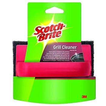 Scotch-Brite Estropajo con Mango para Parrillas, Limpieza fácil y eficiente de Barbacoas y Hornos Salvauñas Comfort, Rojo