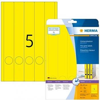 Etiquetas para Archivos A4 Herma 5131, 38 x 297 mm, Amarillo, 100 Piezas