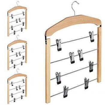 Perchas Múltiples Antideslizantes de Madera para Pantalones y Faldas - Set de 4, 45,5 x 39 x 2,5 cm
