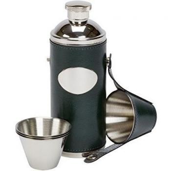 236.6 ml carreras cuero verde caza petaca con 4 tazas & gratis embudo