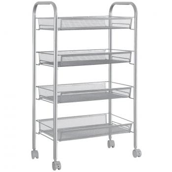 LANGRIA Carrito Auxiliar, Frutero, Verdulero para Fruta y Verdura, Bandeja de Malla de Alambre, Uso Múltiple para Cocina, Baño, Frutería, Lavabo, Plateado
