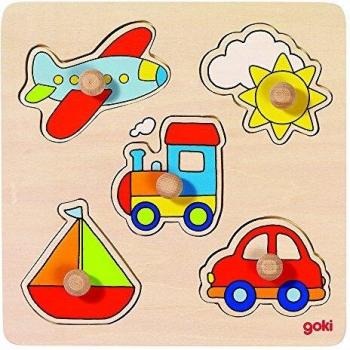 Puzzle de Madera Encaje Mi Viaje - 5 Piezas con Grandes Botones para Niños