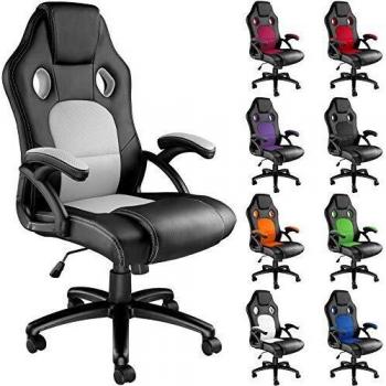 Silla de Oficina Gaming Tyson - Ergonómica, Acolchado Grueso, Ajuste en Altura y Revestimiento de Cuero Sintético - Negra/Gris