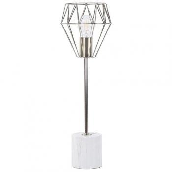 Lámpara de mesa Mooni grande en latón con pantalla de jaula diamante y base redonda efecto mármol