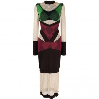 Marine Serre Women's Wool Long Dress in Green | Size Small | WDR034UKNI0001GN45