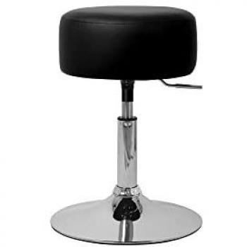 Taburete de Maquillaje ML-Design Acero Cromado Negro Asiento Redondo Ø 33cm Tocador Silla Giratoria Regulable en Altura 52-65cm Mueble Make Up Ergonomico con Polster