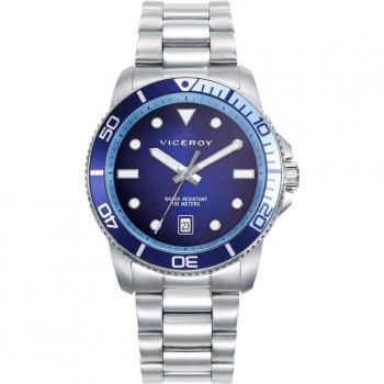 Reloj Viceroy Heat para hombre con caja de acero, bisel de aluminio en color azul, brazalete de acero, esfera negra y azul, movimiento de cuarzo