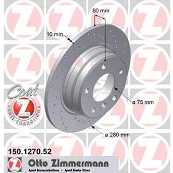 Zimmermann 150,1270.52 Disco de Freno Trasero, Perforado, Sport Coat Z