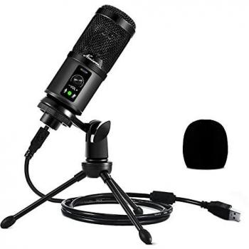 Micrófono USB, condensador para PC, micrófono con soporte, 192 kHz/24 bits, micrófono para ordenador, para juegos, podcasting, YouTube, Skype, compatible con ordenador portátil, escritorio, PS4