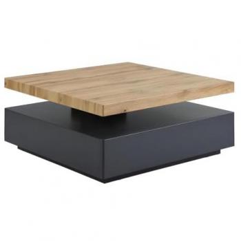 Mesa de Centro KYRIA - 1 Cajón y Tablero Pivotante - MDF - Color Antracita y Roble