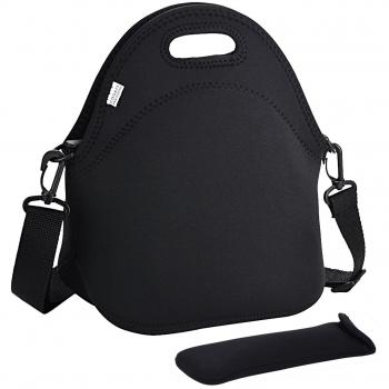 Bolsa Porta Alimentos,Coofit Bolsa Almuerzo Bolsa Comida Neopreno para Picnic Negro con Correa de Hombro