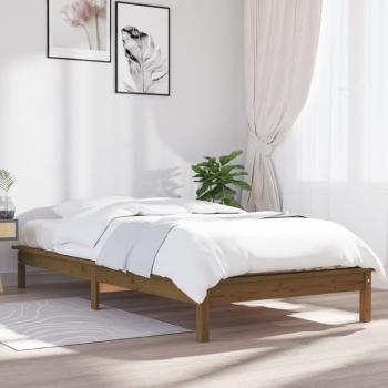 Estructura de cama de madera maciza de pino marrón miel 75x190 cm con colchón individual ámbar sin ciegos