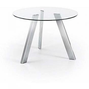 Kave Home - Mesa de Comedor Carib Redonda Ø 110 con sobre de Cristal Transparente y Patas de Acero Cromado
