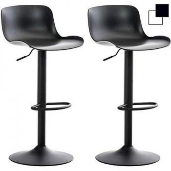 Set de 2 Taburetes de Bar Almada Negro con Asiento de Polipropileno y Base de Metal, Altura Regulable y Giratorio