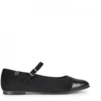 Bailarina de Mujer Doris de Terciopelo Negro, Punta Redonda, Talla 41 EU