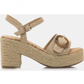 MTNG Mustang Sandalias de Tacón para Mujer Courtney Beige con Cierre de Hebilla, Puntera Redonda y Plataforma con Tacón Bloque en Textil