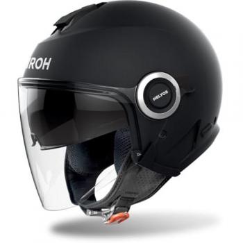 Airoh Casco Jet Helios Color Negro Mate - Talla M, diseño aerodinámico, visera ajustable, sistema de ventilación eficiente, interior desmontable y lavable, homologación ECE 22.05