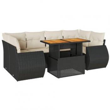 7-Piece Black Poly Rattan Garden Sofa Set with Cushions