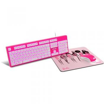 Krom Kandy Kit Teclado Membrana LED Rosa + Ratón Óptico 6400 DPI + Alfombrilla de Goma Suave y Resistente Edición Oficial Barbie