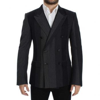 Dolce & Gabbana Gray Striped Wool Stretch Blazer - IT48 | M
