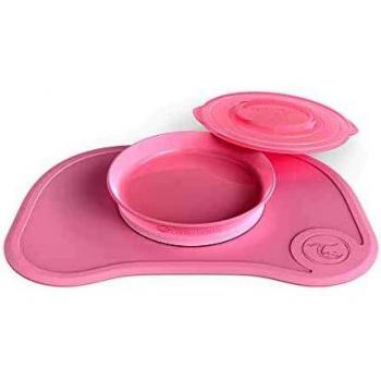 Twistshake Click-Mat 38 x 25 cm Mantel Individual Placa de Alimentación para Mesa + Plato Sellado con Tapa Alimentación para Bebés, Vajilla, Sin BPA, 6+ Meses, Rosa Pastel