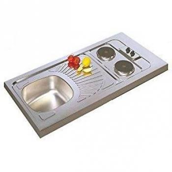 Kit de fregadero Moderna 100 x 60 con dos quemadores eléctricos Domino, inox, altura 5 cm, potencia total 3000 Watts