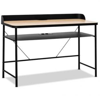 Escritorio de Metal con Estante de Madera 120x50 cm, 2 Tomas Shuko y 2 Puertos USB